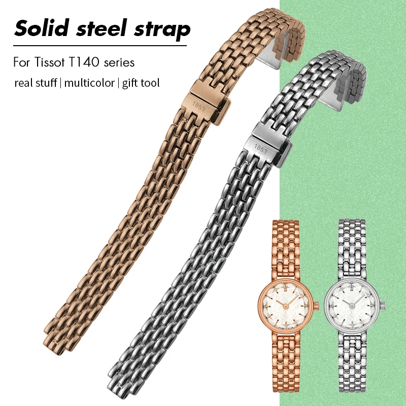 

for Tissot T140 1853 Lovely T140009A 10mm 6mm 316L Stainless Steel Watchband Women Silver Rose Gold Watch Strap Bracelets Lady