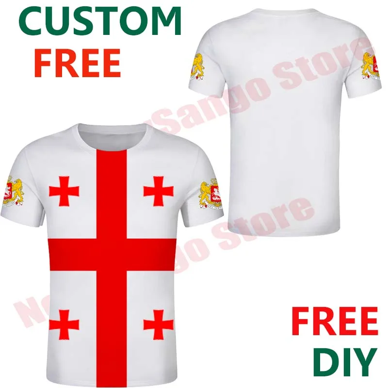 Georgia T shirtCustom  Men Red Cross Flag Black T Shirts Child whiteT Shirt Custom Couple Clothing