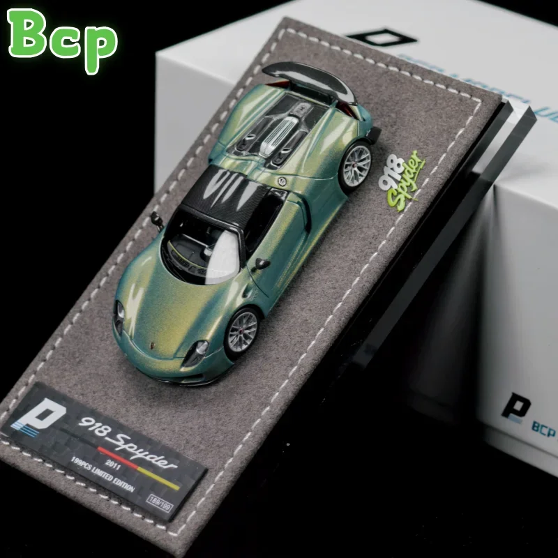 In-stock BCP 1:64  918 Spyder Custom Edition City Bamboo Green Limited Edition 199 Resin  Car Model, Adult Ornaments, Boys' Toys