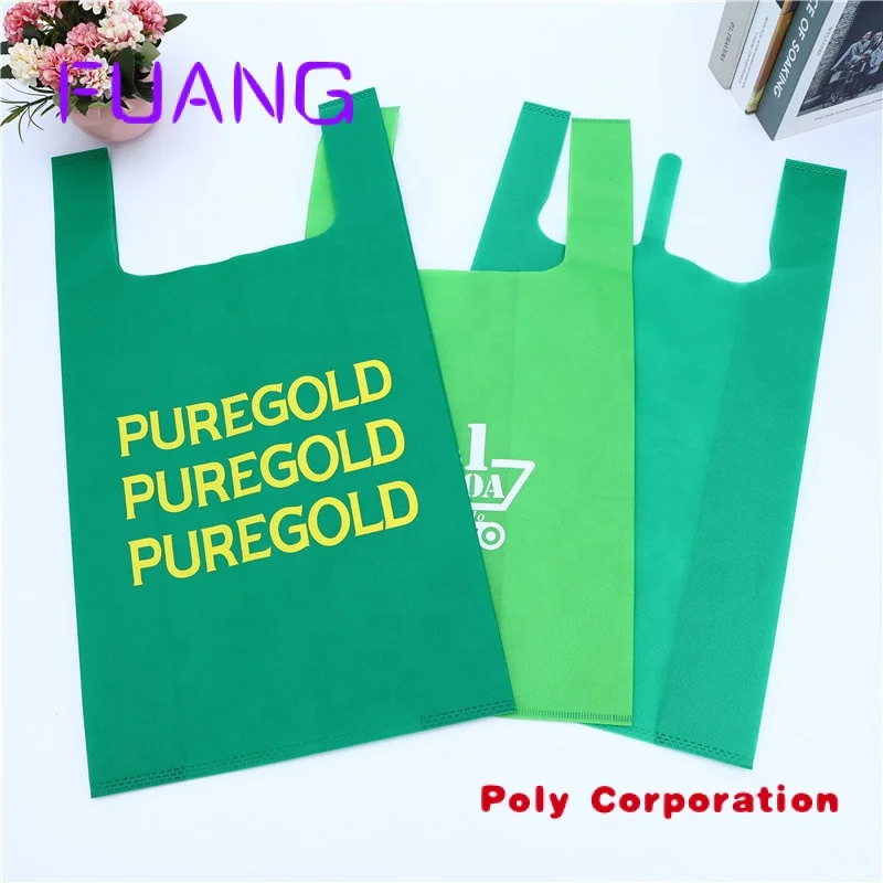 Custom  Eco Carry Out Bags Retail Supermarket grocery Shopping tote bags non woven vest bag With Handle