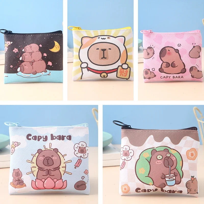 2025 Capybara Cartoon Coin Purses Canvas Coin Wallet Lady Girls Earphone Coin Key Money Storage Bag Zipper Pouch Pencil Case