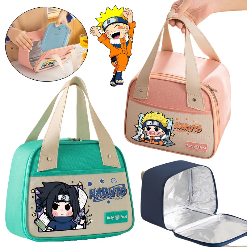 Bolsa de almuerzo Naruto, bolsas aislantes de papel de aluminio de gran capacidad a la moda, paquete Bento para estudiantes de dibujos animados, bolsa de almacenamiento de alimentos portátil