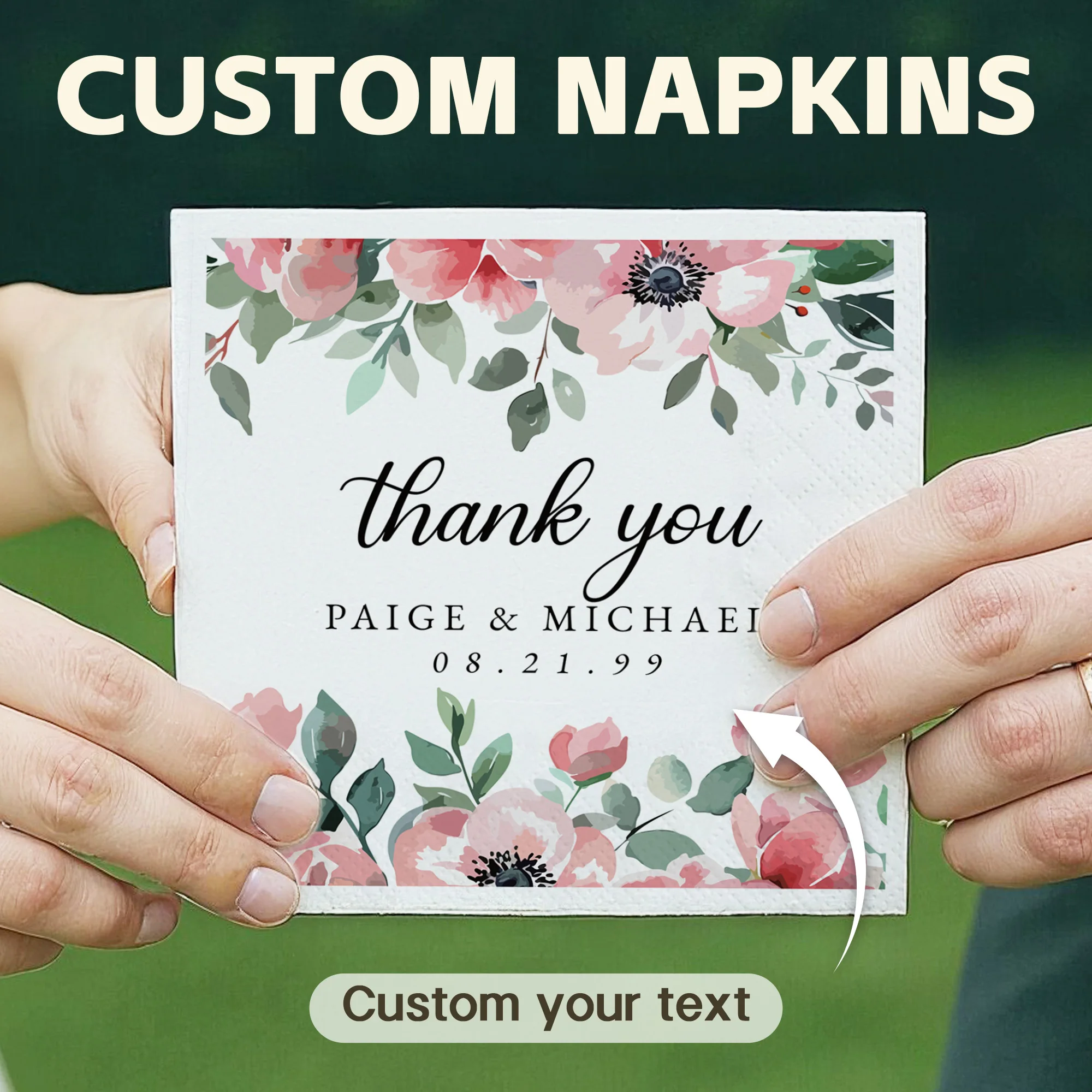 

Personalized Paper Napkins for Wedding Custom Napkins of Text Elegent Disposable Napkins of Flowers,for Baby Shower Hen Party
