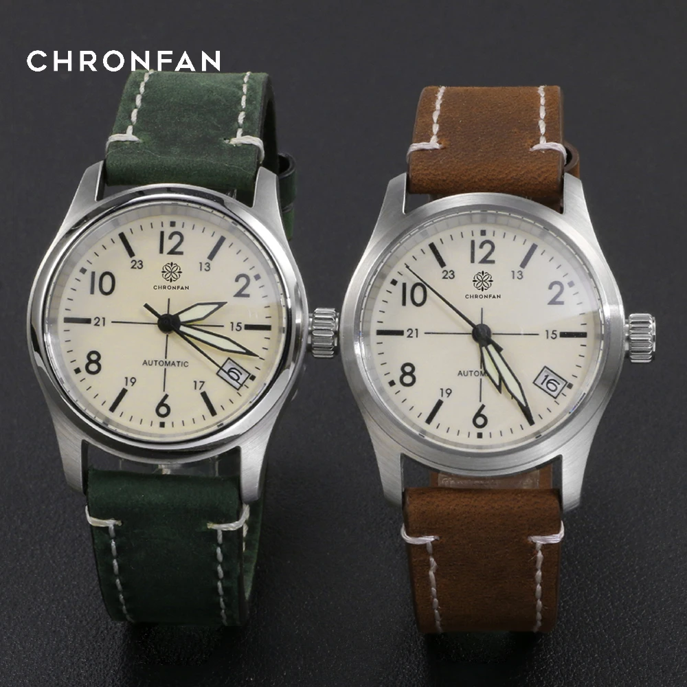 

New 36mm Vintage Pilot Little Prince Men's Mechanical Watch 20ATM C3 Green Full lume Dail AR Sapphire Crystal 316L Customizable