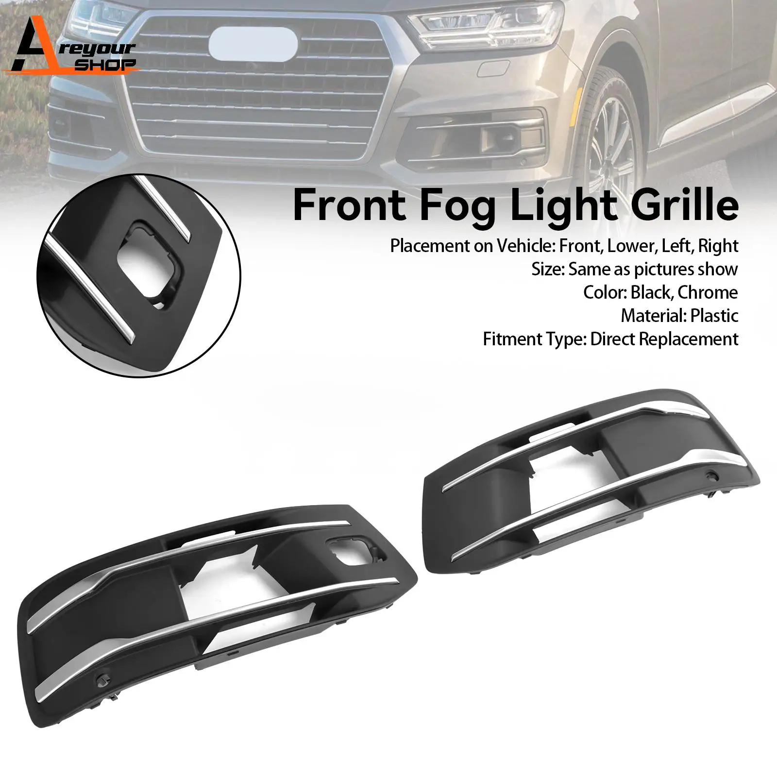 

Areyourshop Front Bumper Cover Fog Light Grille Bezel Insert Grill Fit Audi Q7 2016 2017 2018 2019