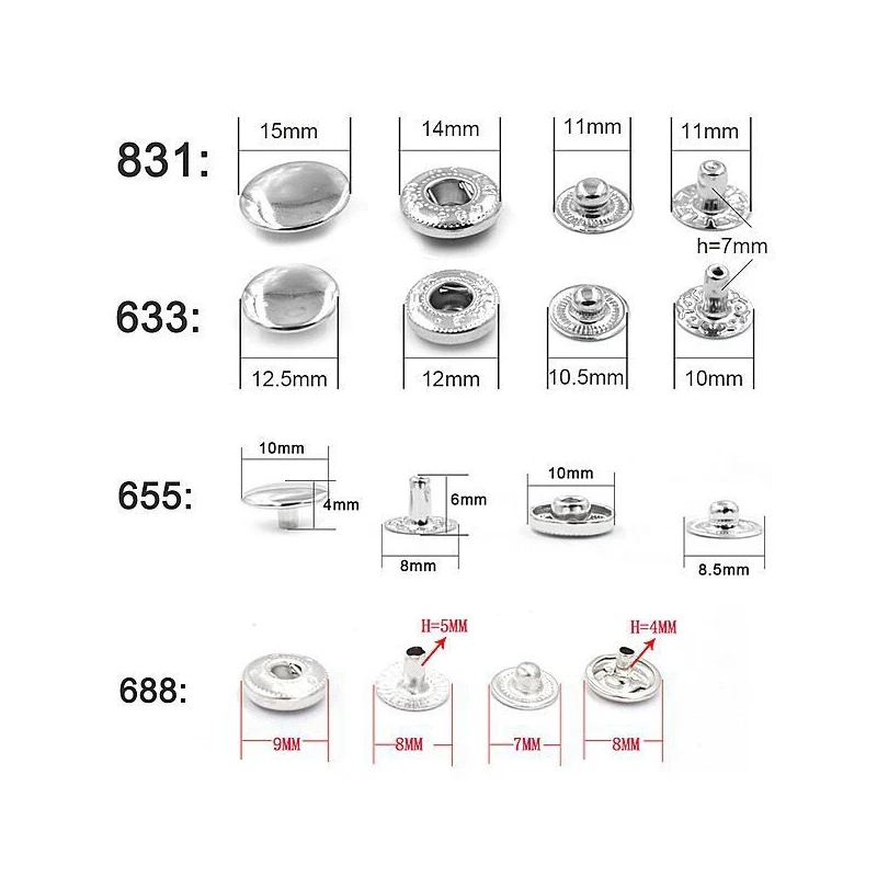 30 Sets Buttons Spring clasp 10/ 12.5/ 15 MM Snaps Rivets Clothing & Accessories Metal Buttons Metal snap