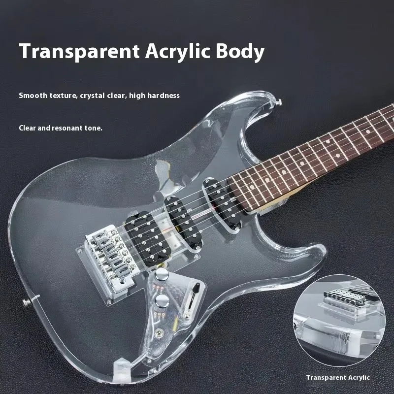New Crystal Single Double ST Electric Guitar Wholesale Transparent Acrylic Entry-level Cool Rock Solid Wood Electric Guitar