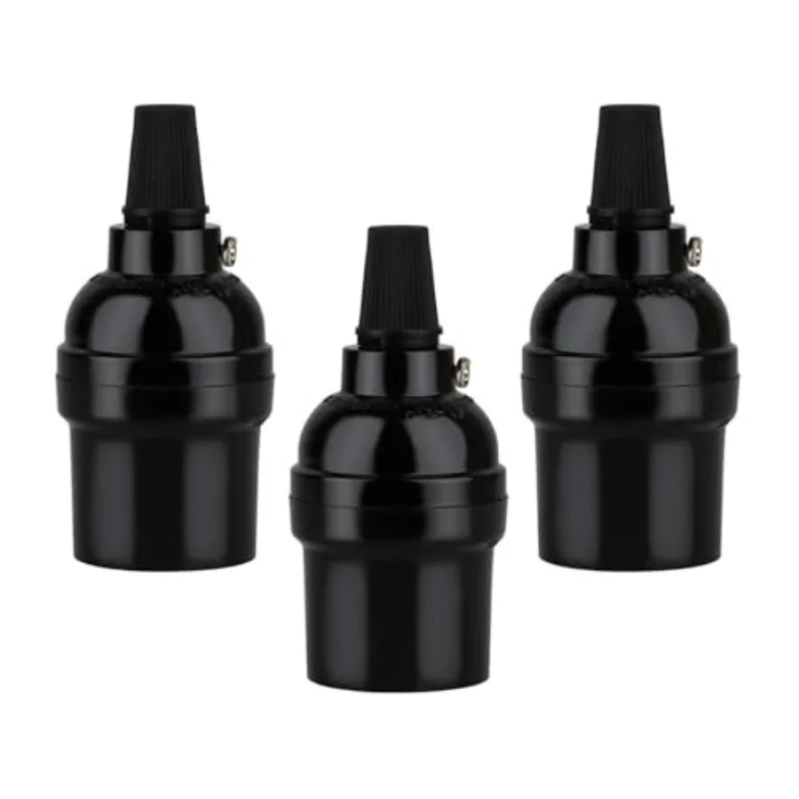 

Keyless Medium Base Vintage Socket, Black Bakelite Socket E26/E27 Vintage Screw Bulbs Edison Ceiling Retro Pendant Lamp Holder