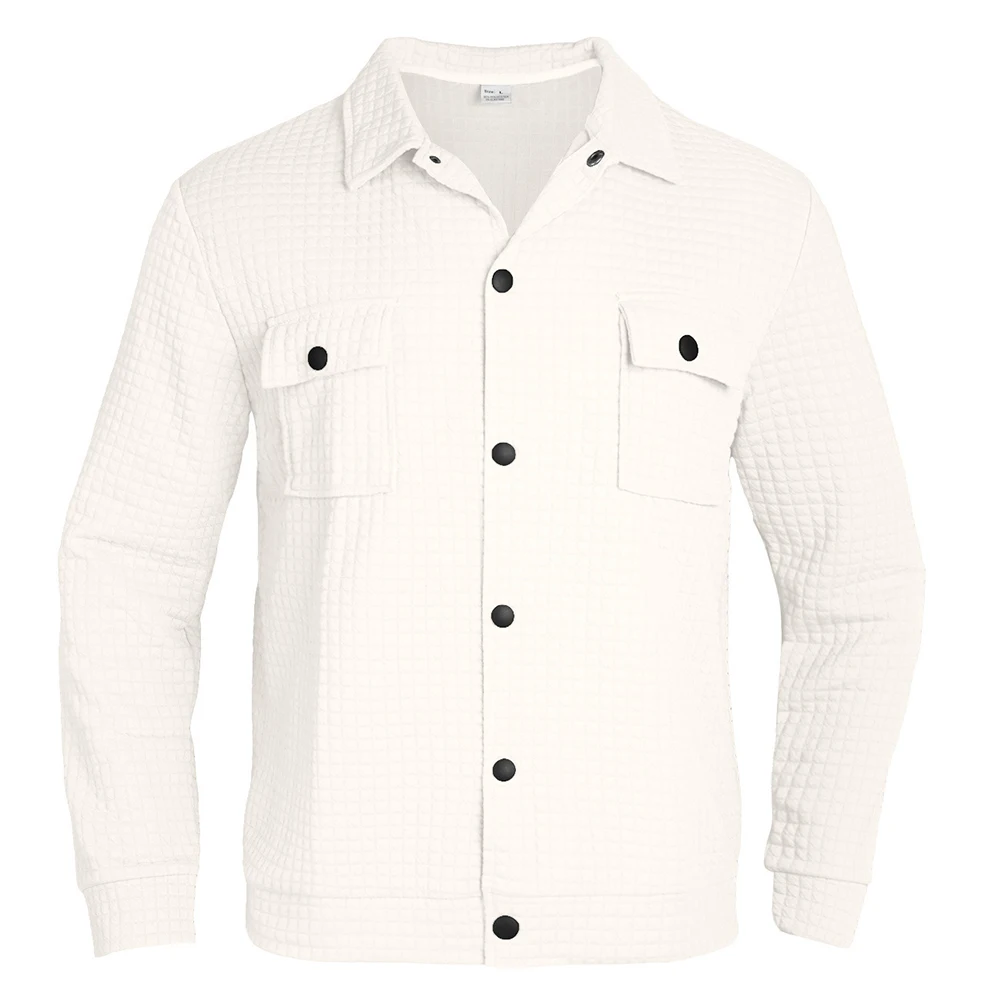 

Mens Casual Long Sleeve Shirt Vintage Jacket Cropped Lapel Waffle Shirts Coat