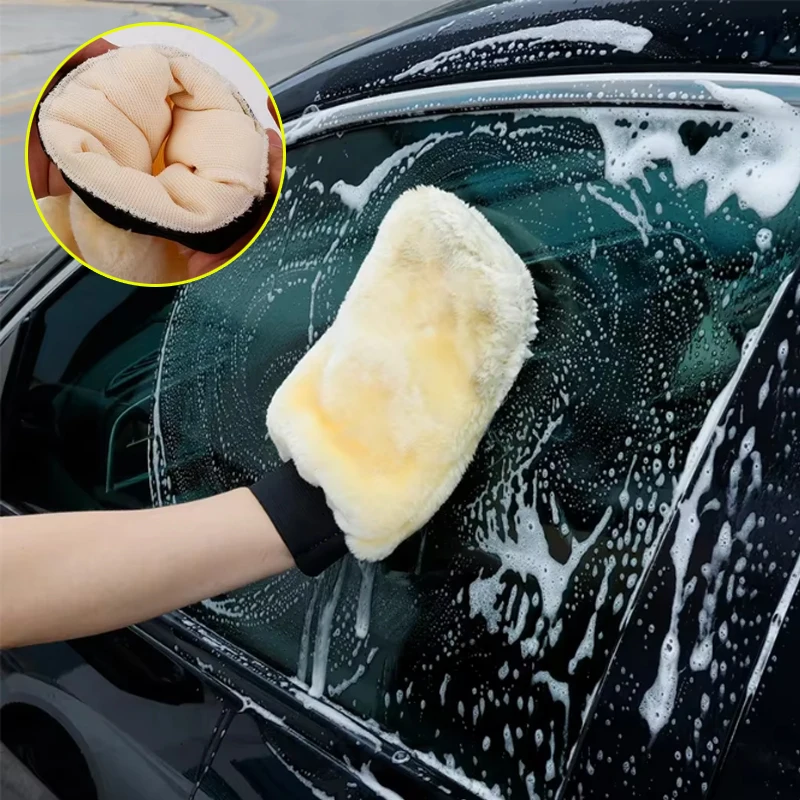 Double Sided Plush Car Wash Mitts Car Wiping Imitation Wool Mitts Portable Waxing & Polishing Bear Paw Wipes Car Cleaning Tools