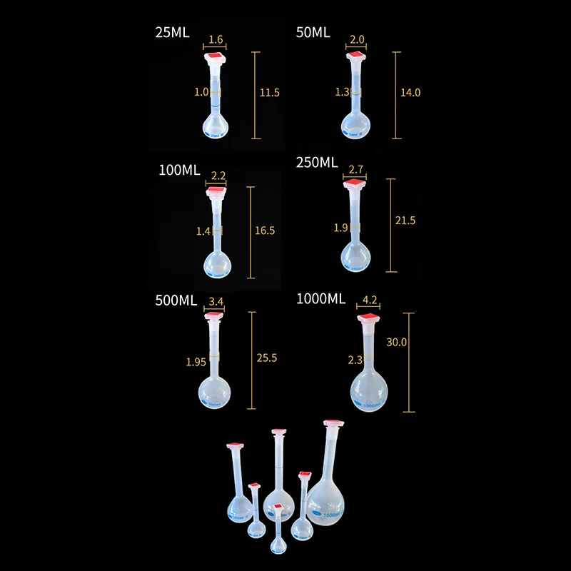 25/50/100/250/500/1000ml Volumetric Flask With Stopper Long Neck Measuring Flask Graduated Bottle For Test Laboratory Supplies