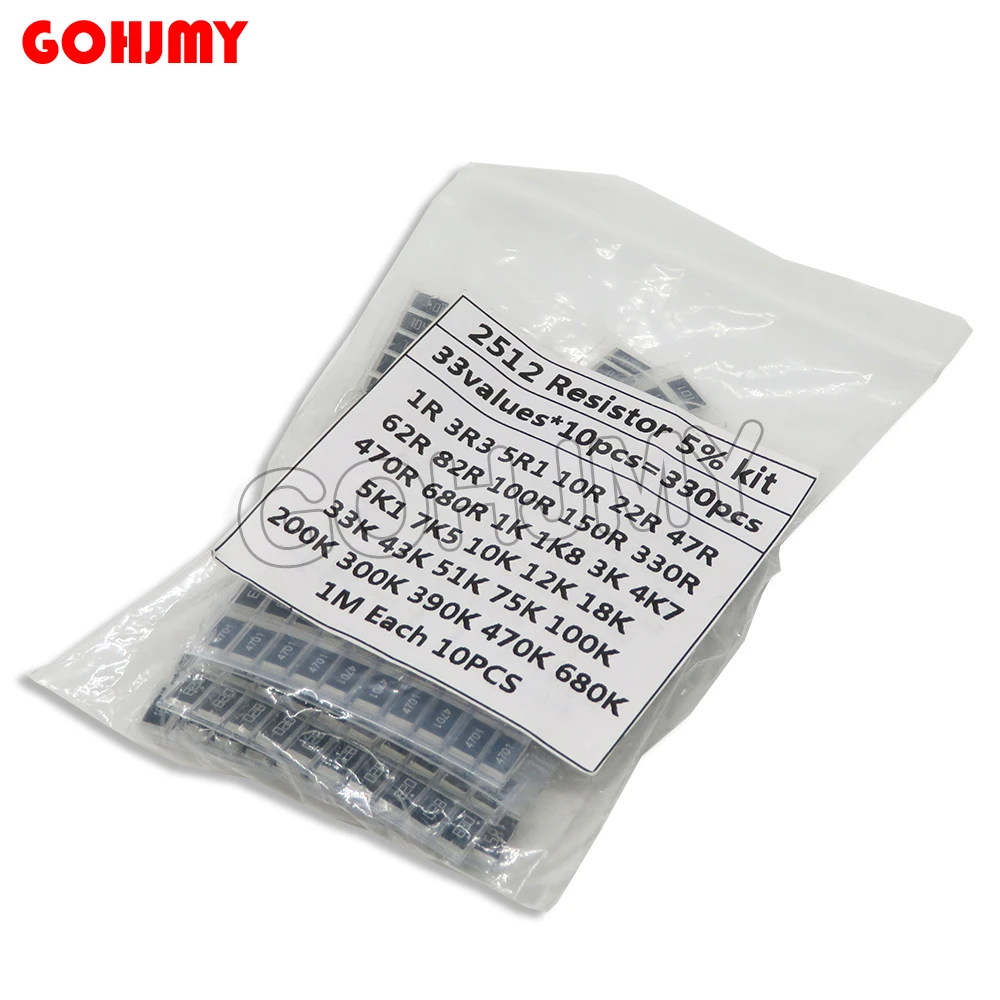Kit de resistor SMD 2512 Kit sortido 1ohm-1M Ohm 5% PUMUDDSY 33ValuesX 10PCS = 330PCS Kit DIY