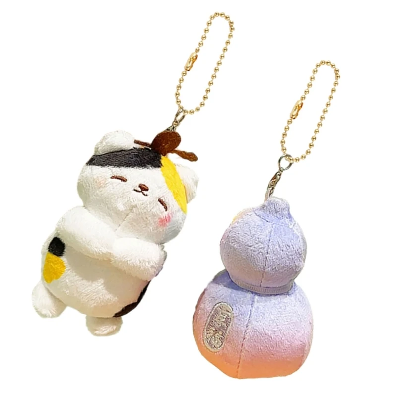 Cartoon Cats Gourd Pair Keychain Soft Plush Keyrings for Bag Decoration