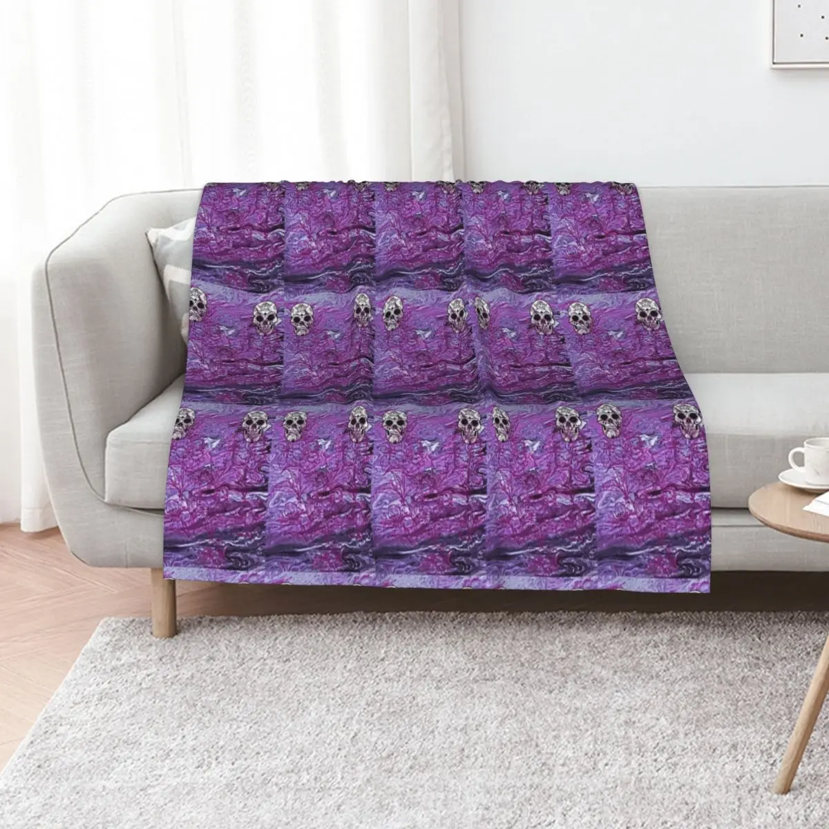 

Skulls and Roses Purple Throw Blanket Winter beds Soft Big halloween Summer Beddings Blankets