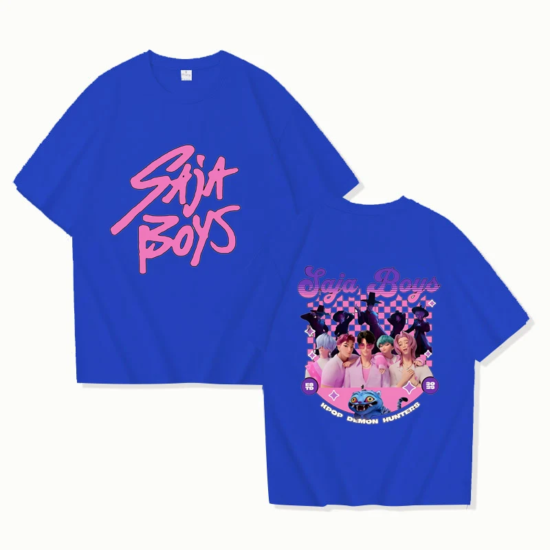 

Футболка для мальчиков KPop Demon Hunters Saja 2025 года, повседневная рубашка в стиле Харадзюку с круглым вырезом, подарок