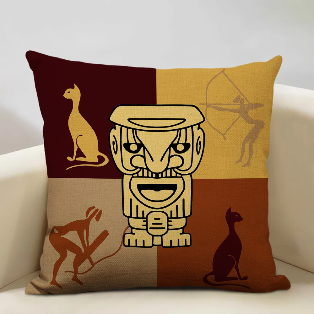 Home Cushion Cover, High-quality Linen Pillow Case, Retro Design, Living Room Sofa Decor, African Culture