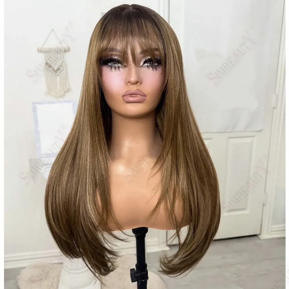 Seidenweiche, glatte Damen-Perücken aus Echthaar, Ombre Goldbraun, 13x4/13x6 Lace-Front-Perücken, brasilianisches Remy-Haar, 360 Lace-Frontal-Perücken – Detail 3