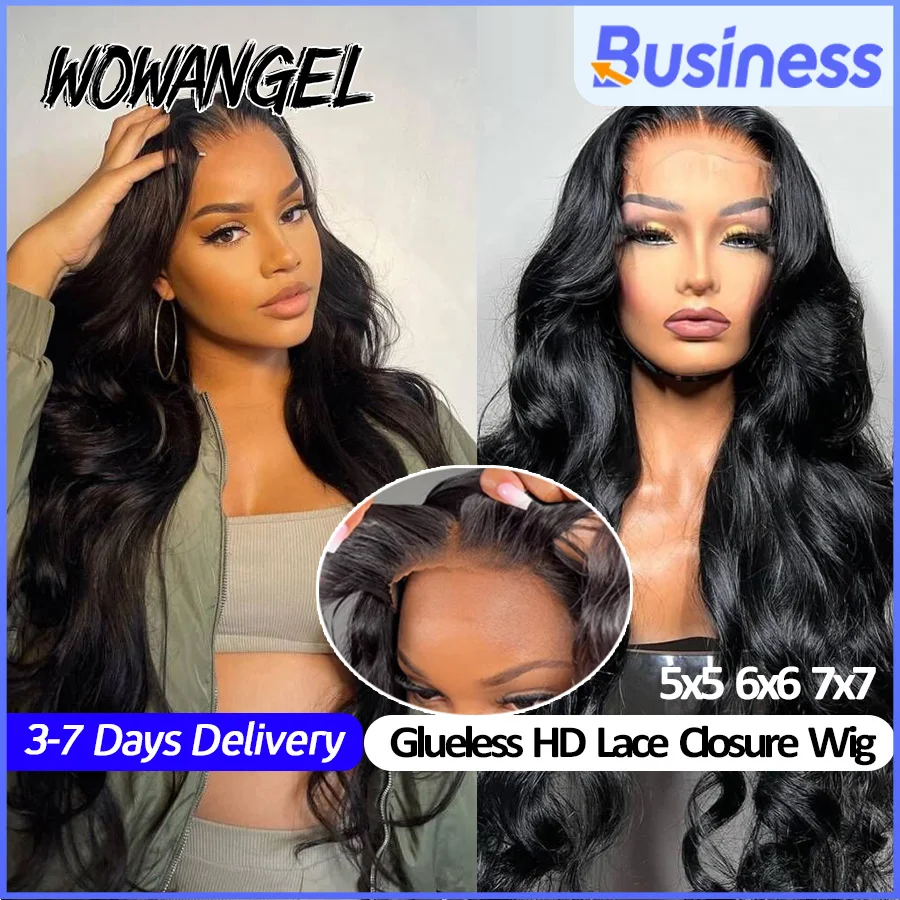 

Wow Angel Glueless 250% Real HD Lace Closure Wigs 7X7/6x6/5X5 HD Closure Wig Body Wave Pre Plucked Human Hair Wigs For Women