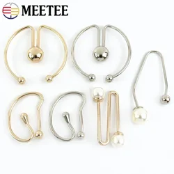 Meetee 2/5Pcs Pearl U-shaped Metal Hook Detachable Irregular Spiral Button Dress Shirt Collar Screw Clasp Hardware Accessories