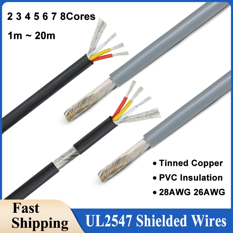 28/26AWG UL2547 Shielded Wire Signal Cable 2 3 4 5 6 7 8Core PVC Insulated Channel Audio Headphone Copper Control Shielding Wire