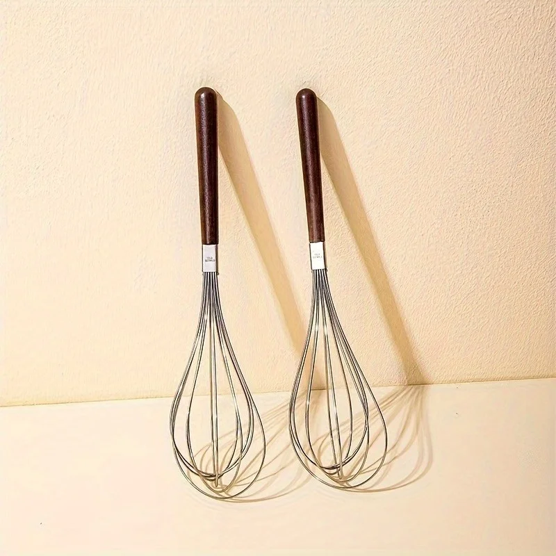 1pc, Stainless Steel Egg Beater, Manual Household Wooden Handle Mixer, Baking Specific Egg Beater, Handheld Mixer.