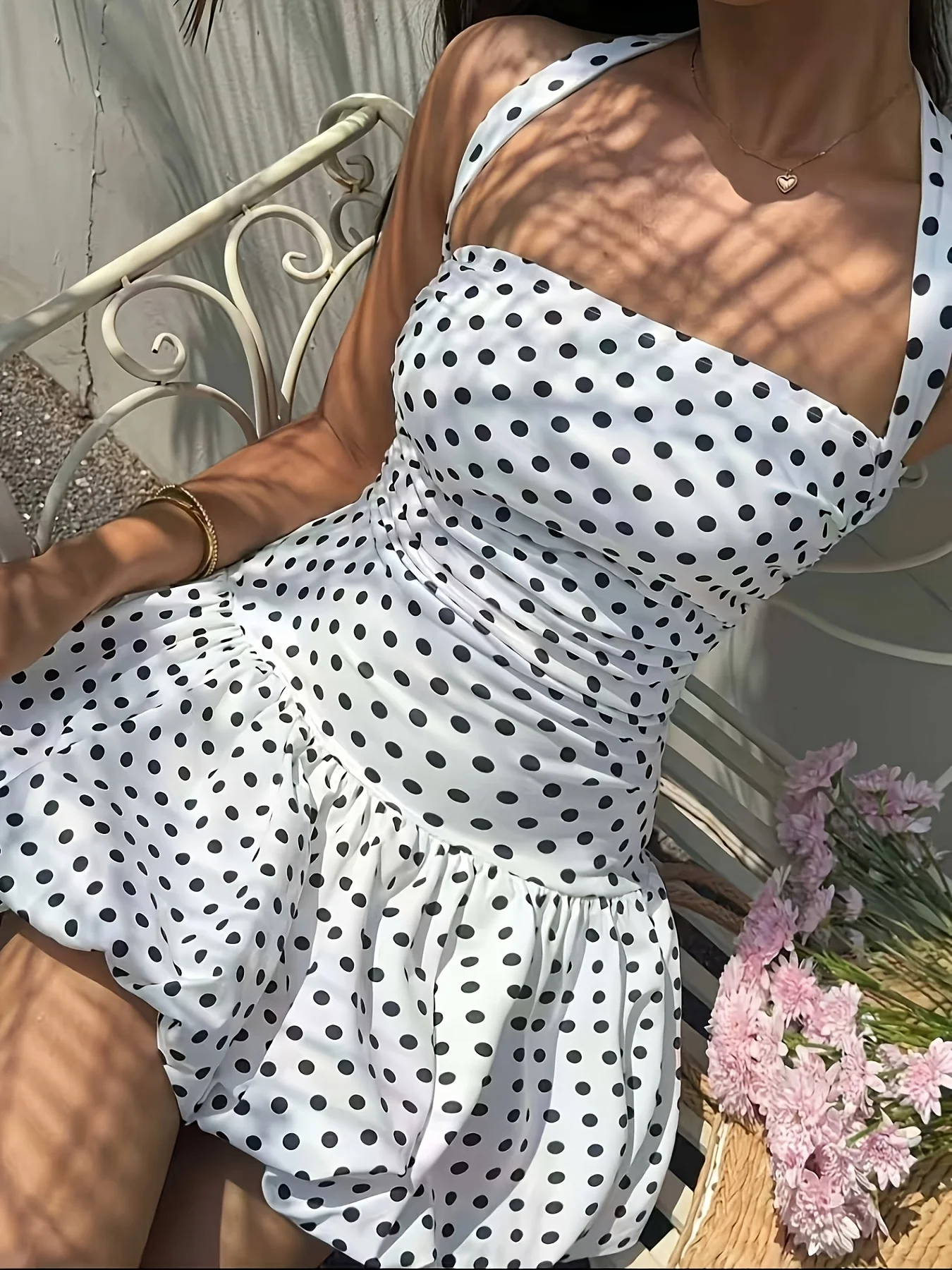 Sweet Spicy Polka Dot Halter Mini Dress | Open Back & Ruched Waist, Summer Beach Style
