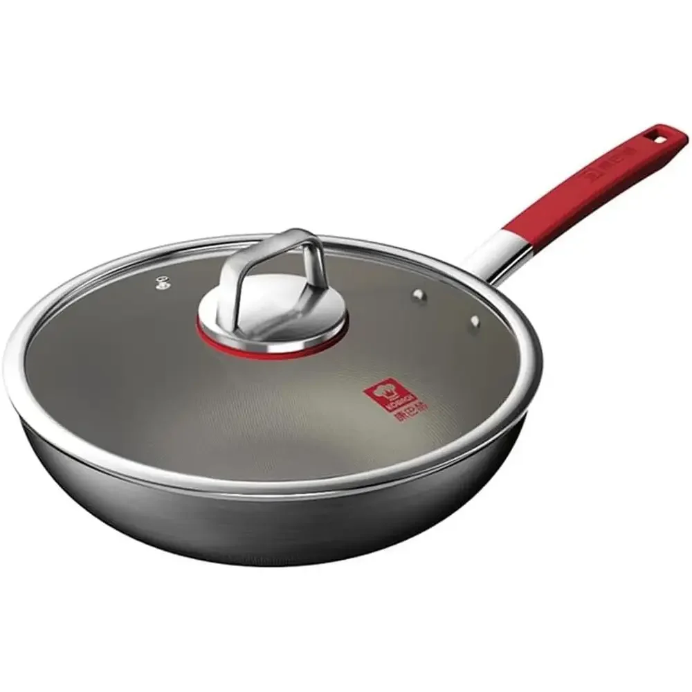 32 Inch Titanium Nonstick Wok and Frying Pan with Lid, Compatible with All Cooktops