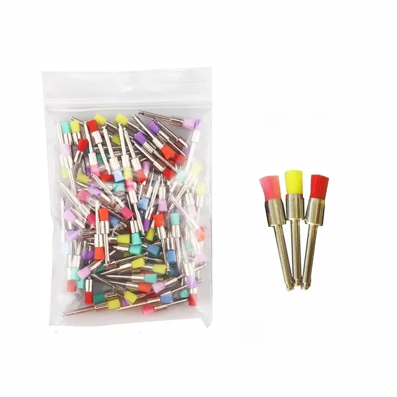 

100Pcs Dental Nylon Polishing Brush Disposable Flat Brush for Tooth Mixed Color Flat Brushes for Polisher