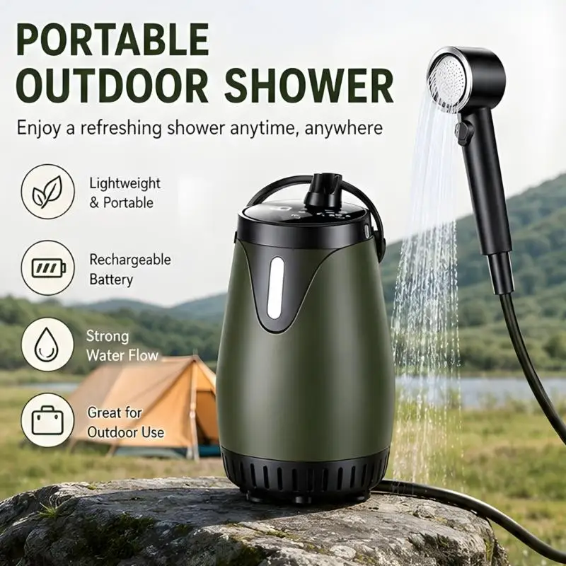 Lightweight Outdoor Shower Unit With 2m Tube And 8000mAh Battery For Camping Beach Hiking Travel D2RD
