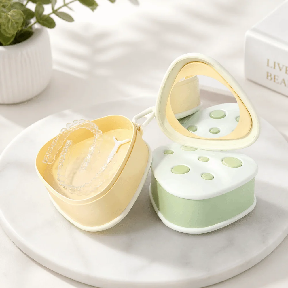 Cheese Shape Invisible Braces Holder Storage Box Leak Proof Plastic Triangle Mouth Guard Case Portable Washable