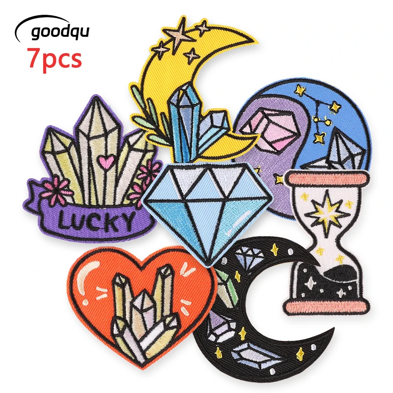 7 Pcs Diamond Iron On Patches For Clothes Embroidered Jacket
