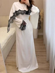 Fashion Lace Patchwork Commute Satin Dress Women Casual Long Sleeve Slim Long Dress Elegant High Waist Color Blocked Party Dress