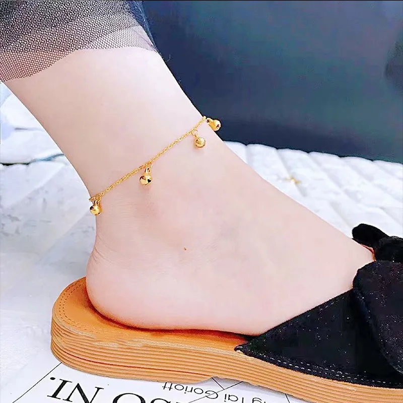 

Bell beads fringed new trendy titanium steel non-fading anklet female sexy advanced ankle stainless steel foot chain