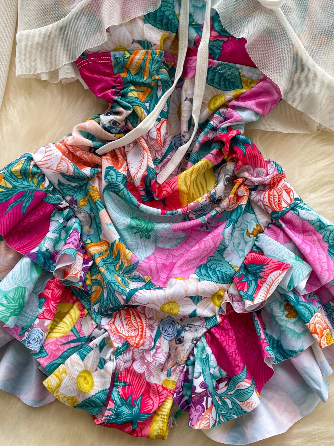 Foamlina Baju Renang Ruffles Ramping Tanpa Lengan Motif Bunga Tali Spaghetti Seksi dengan Pakaian Renang Wanita Fashion Liburan Pantai