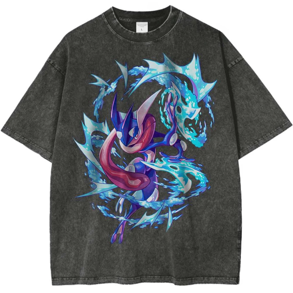 

Винтажная футболка Pokemon Greninja, рубашка с изображением аниме PKM для фанатов, мужская летняя мода 2026, уличные топы большого размера в стиле Харадзюку Y2K, одежда