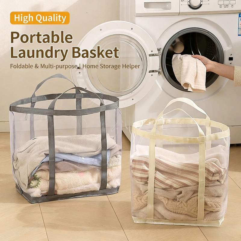 

Nylon Mesh Portable Foldable Laundry Basket Storage Bag Suitable For Bedroom Bathroom Portable Independent Laundry Hamper