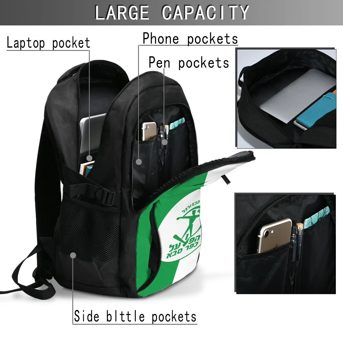 Hapoel-mochila de viaje para ordenador portátil Kfar, bolsa de negocios resistente al agua con puerto de carga USB, bolsa universitaria