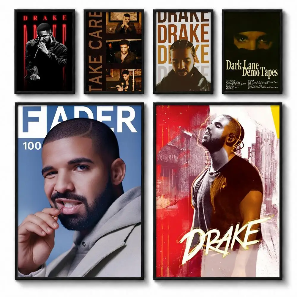 Drake Rapper 90s Hip Hop Style Poster Self-adhesive Art Waterproof Paper Sticker Coffee House Bar Room Wall Decor