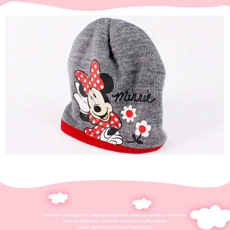 Disney Minnie Mouse Knitted Hat Gloves Set Cartoon Sweet Kids Beanie Cap Girl Skullies Hat Girl Outdoor Winter Warm Accessories