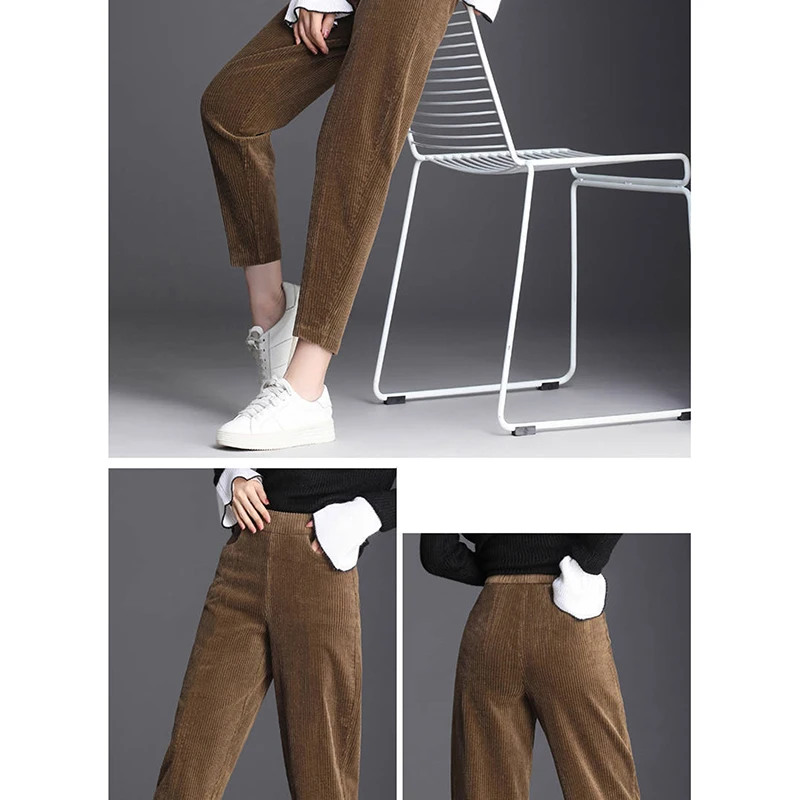 Pantalones casuales gruesos de felpa para mujer, Leggings cálidos de pana, pantalones Harem de cintura alta, Otoño e Invierno