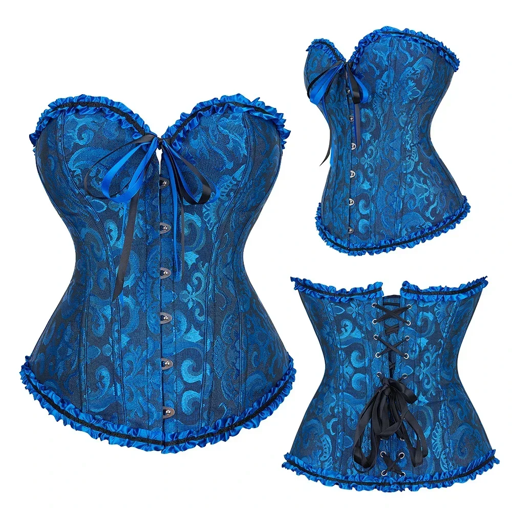Frauen Korsett Top Jacquard Overbust Bustier Viktorianischen Sexy Lace up Floral Dessous Korset Vintage Gothic Basken Kostüm – Detail 9