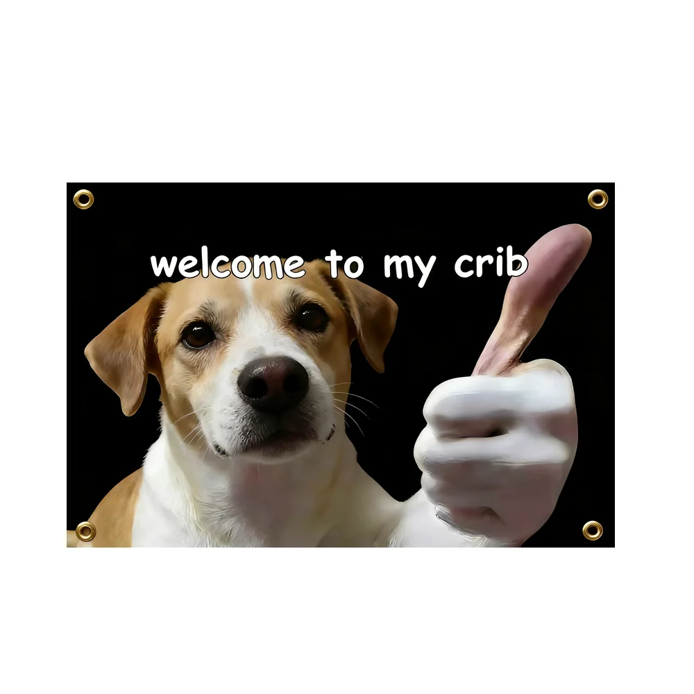 

Welcome to My Crib Flag 3x5ft - Cute Jack Russell Terrier Dog Thumbs Up Banner Welcome Sign for Home Bar Man Cave Decor