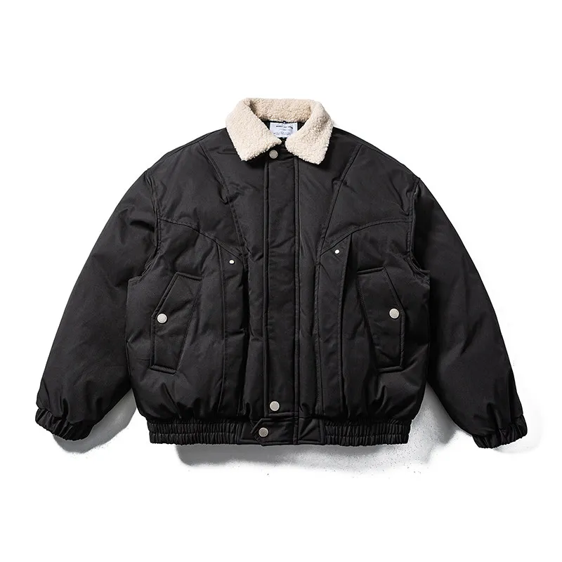 

Winter Thiened ort Cotton Jaet Men's Removable Fur Collar Bread Sle Warmth Outerwear Casual Loose Fit Polyester Fiber