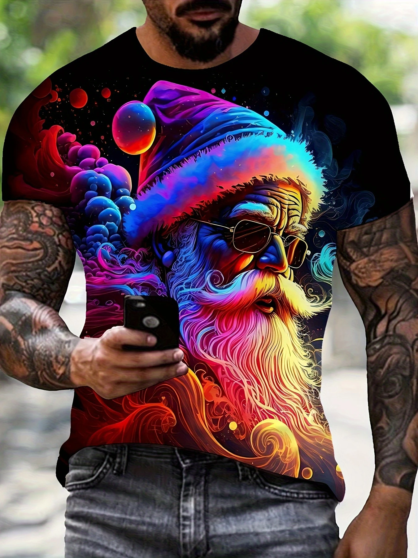 

Men's printed T-shirts sell well on Christmas Day, short sleeved men's fashion 2026 funny Santa Claus y2k clothes