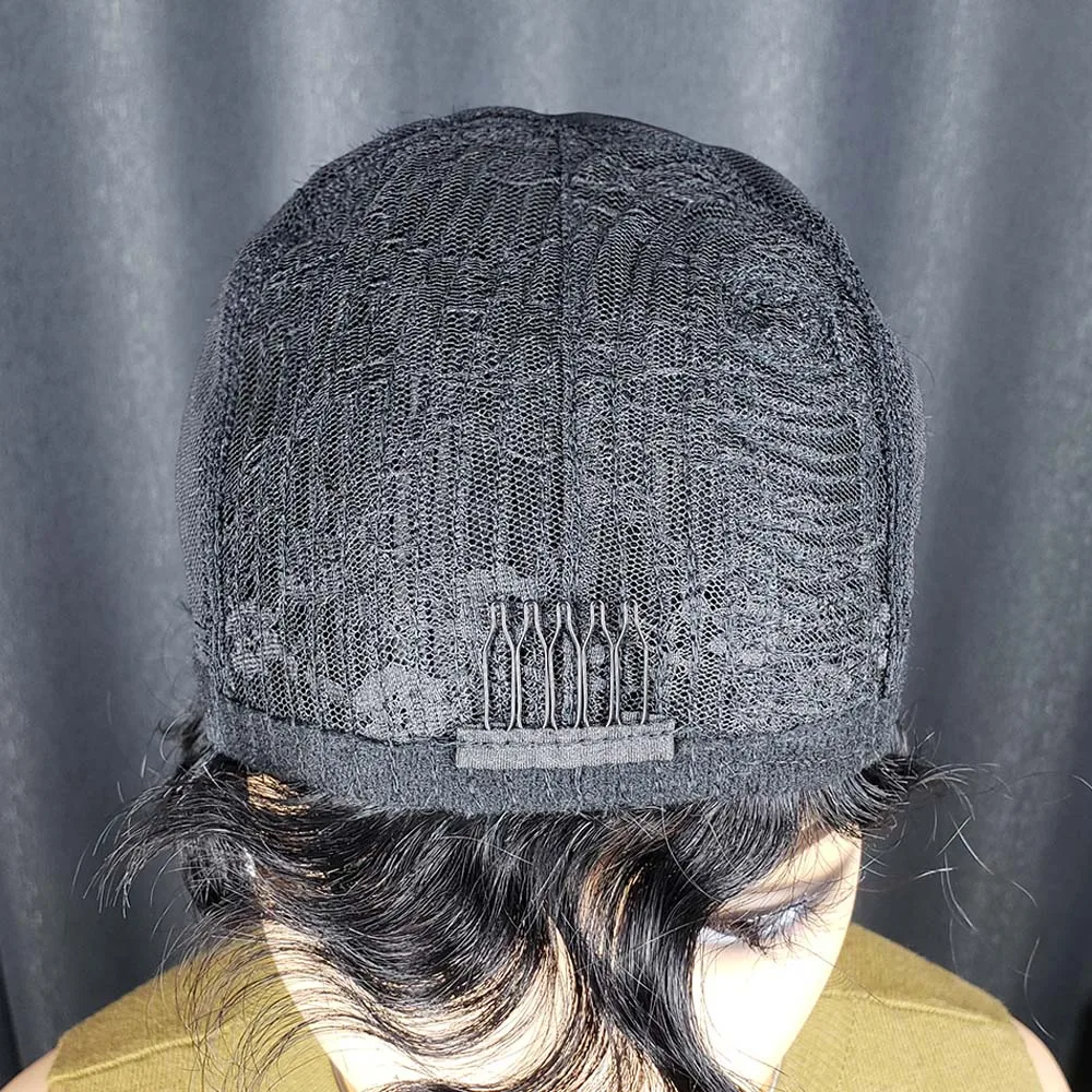 짧은 곱슬 픽시컷 가발 핑거 오션 웨이브 가발 흑인 여성용 레미 인모 숏 레이어드 머신 메이드 밥 가발