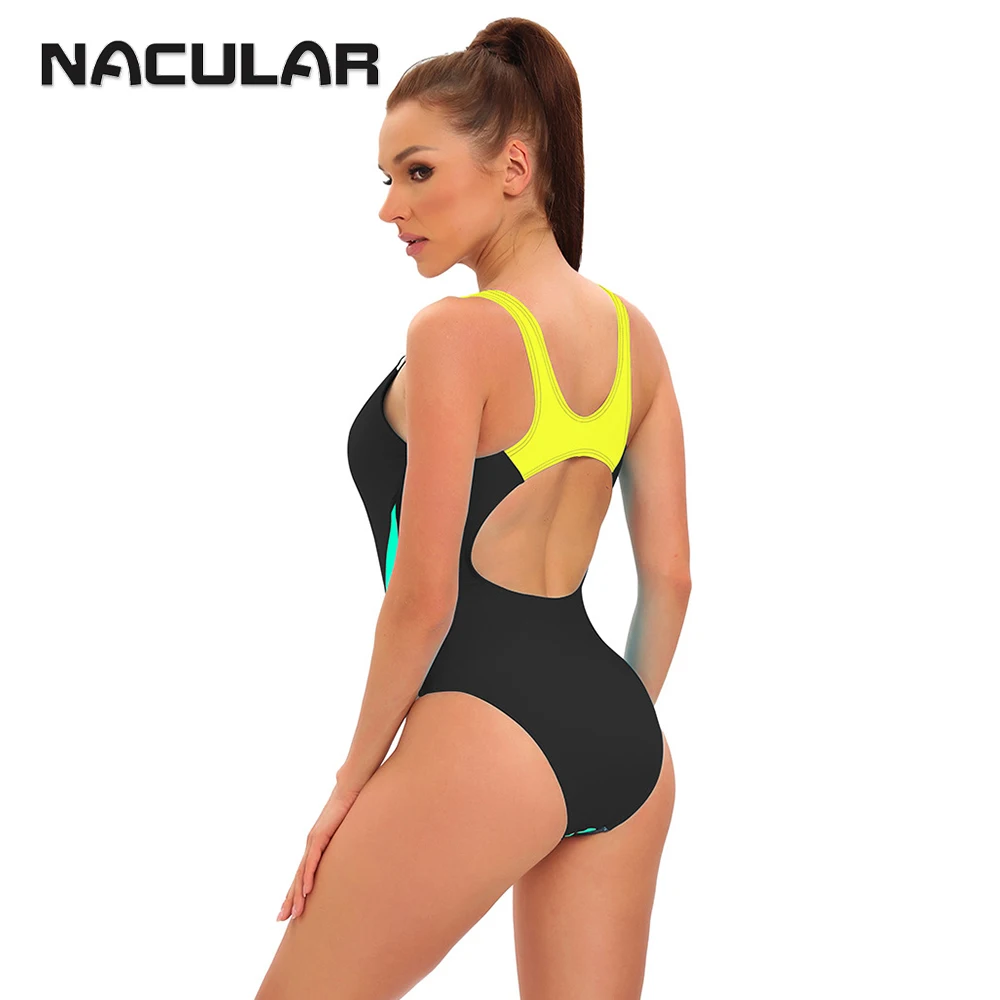 NACULAR One Piece Women Swimwear Swimsuit Bathing Suit Patchwork Female Beachwear Bodysuit Backless Plus Size Sports 2024 New