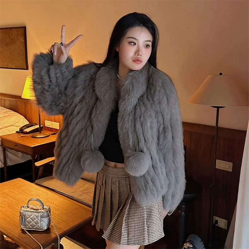 2023 Autumn New Women's Woven Fur Coat High-Grade Luxury Fox Hair Temperament Thick Warm Short Coat Fashion Charm Fur Coat