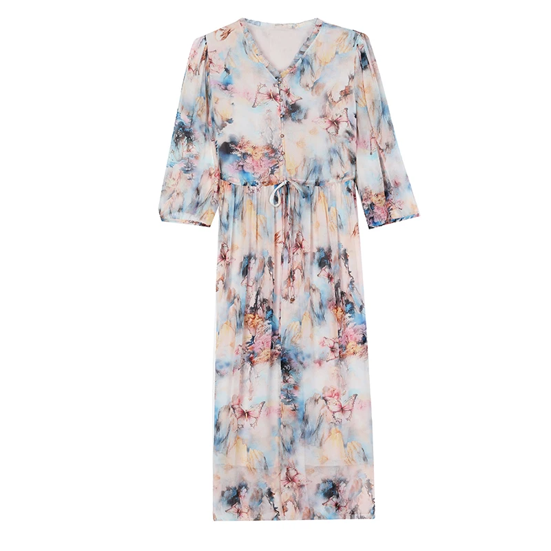 Robe mi-longue à col en V à volants à manches courtes pour femmes, robe de soirée florale d'été, vintage coréen, robe de Rhéducative élégante, batterie, 2024