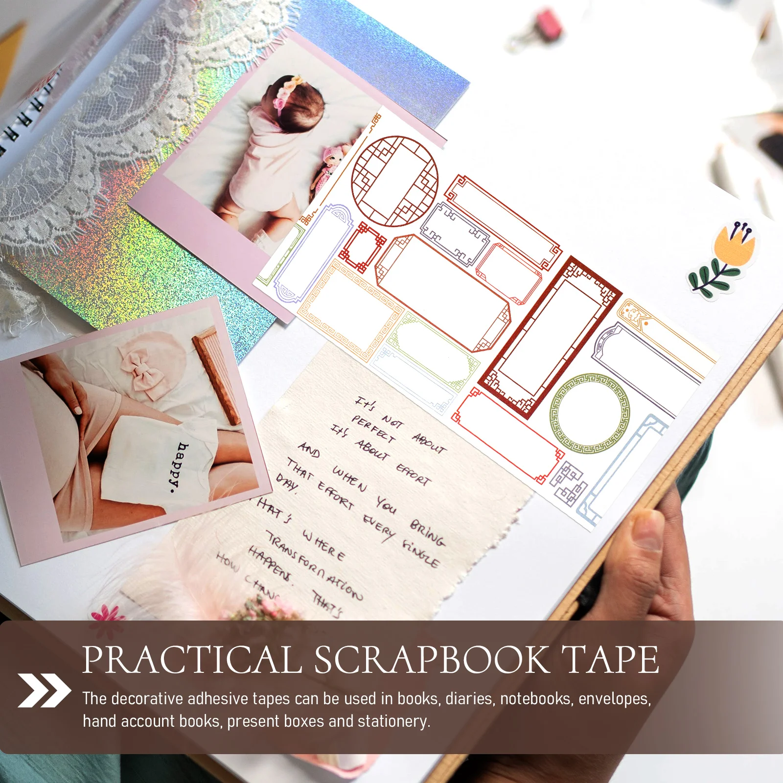 

1pcs 1 Roll Diy Decorative Craft Tape Chinese Retro Style Adhesive For Journals Notebooks Scrapbook Stationery Washi Tape