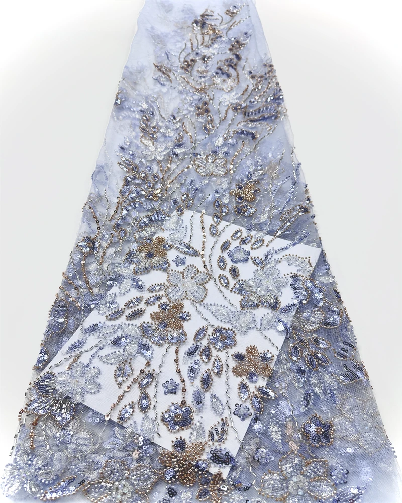 Afrikaanse kralen kant stof 2025, hoge kwaliteit Nigeriaanse pailletten kralen kant stof Franse veters stoffen voor feestjurk naaien